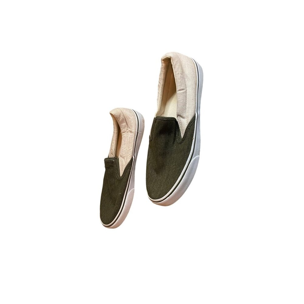 Old Navy Canvas Shoes Loafers Size 9 Green Cream Slip-On Cabincore Skater